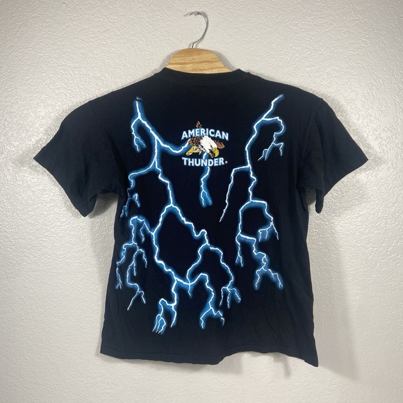 Vintage American Thunder Single Stitch Shirt Mens Large Native Bull Skull 90s - Picture 3 of 8